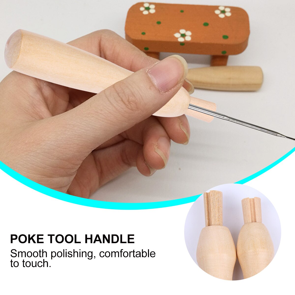 5PCS Poking Needle Wooden Handle Wool Felt Poke Tool Handle Solid Wood DIY Poking Needle Handle for Poke Tool Use A50