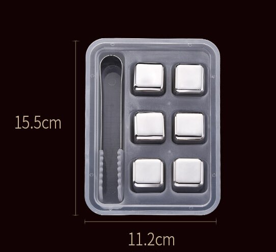 304 Stainless Steel Ice Cubes Reusable Chilling Stones WineCool Glacier Rock Neat Drink Freezer gel Wine Whiskey Stones: 6pcs with ice clip