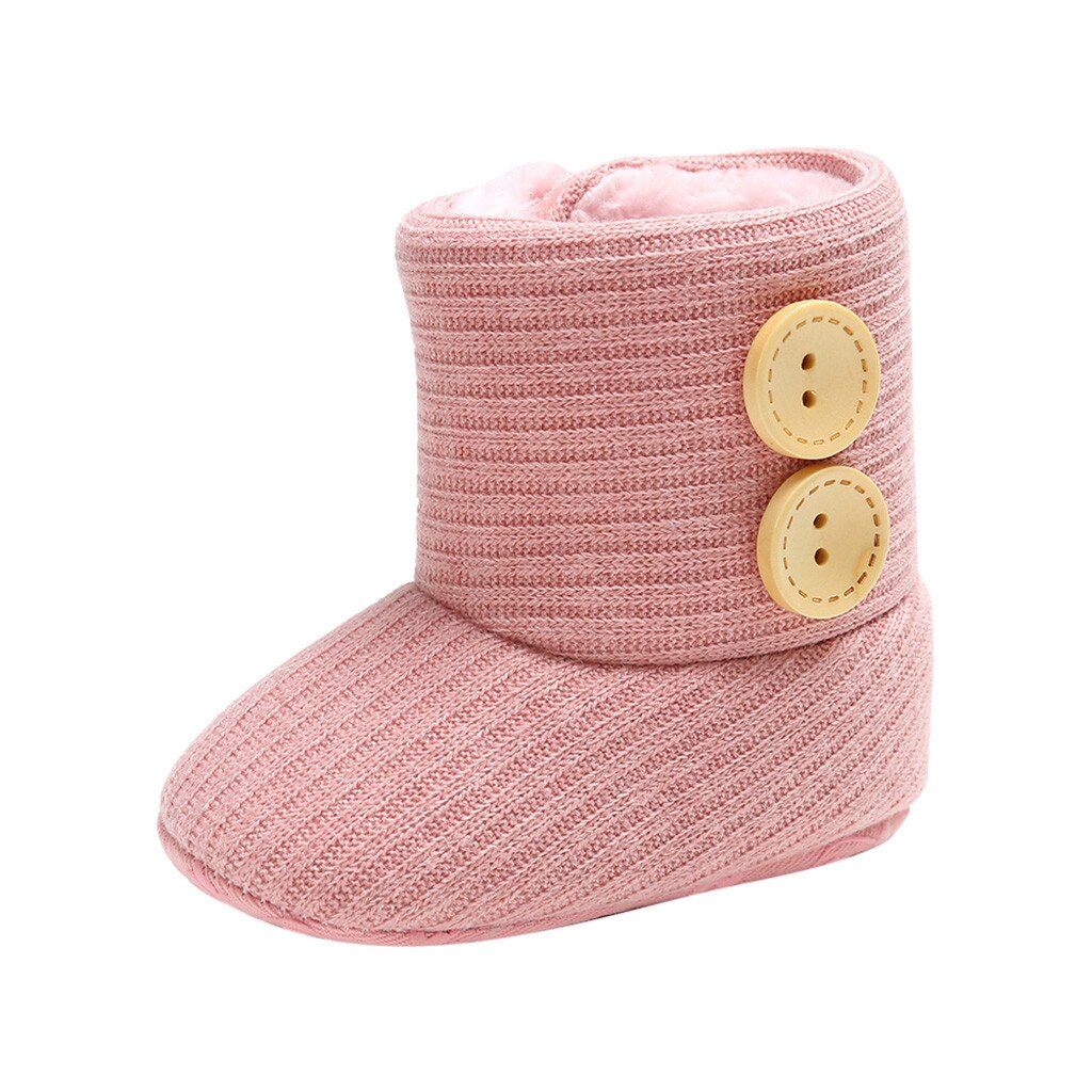 Warm Baby Winter Boots Girls Soft Sole Crib Shoes Button Cotton Flats Boot Shoes Knitted Solid Buttons Toddler Shoes Boys Grils: Pink / 11