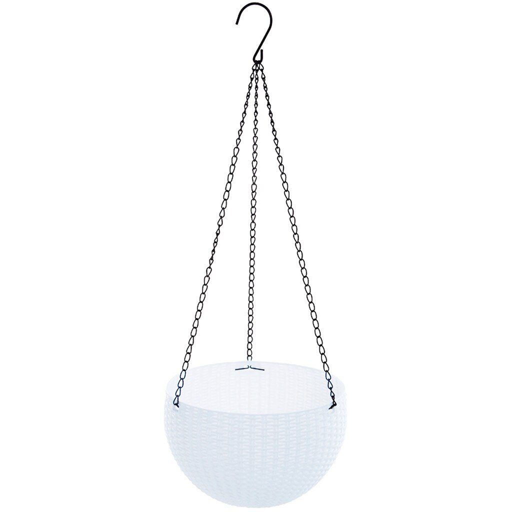 20# Chain Hanging Planter Round Self-watering Basket Automatic Water Supply Flowerpot Resin Woven Wicker Style Flower Pot: White