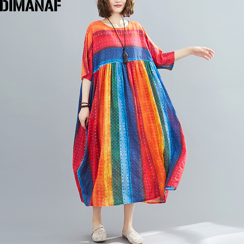Dimanaf verão vestido de impressão oversize roupas femininas vestido de verão praia férias casual senhora vestidos algodão solto plus size 5xl 6xl: 4 XG