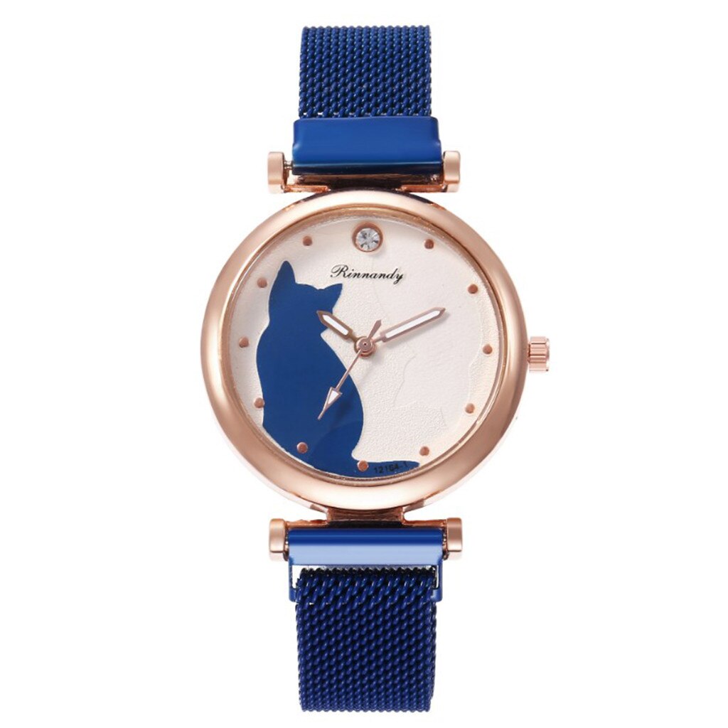 Mode Vrouwen Horloge Armband Dameshorloge Pak Kat Wijzerplaat Europese Schoonheid Eenvoudige Casual Student Vrouwelijke Klok Relogio Feminino: Blauw