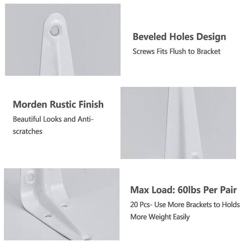 Shelf Brackets White, Heavy Duty Steel Metal L Brackets For Shelves, J Brackets Wall Angle Corner Brace For Wood Board