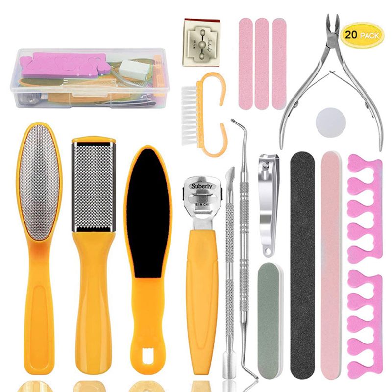 20 pcs Foot Scrubber Pedicure Tools Kit Rasp Foot File Callu Remover Set Feet Exfoliating Scrubber Cleaner U1JE