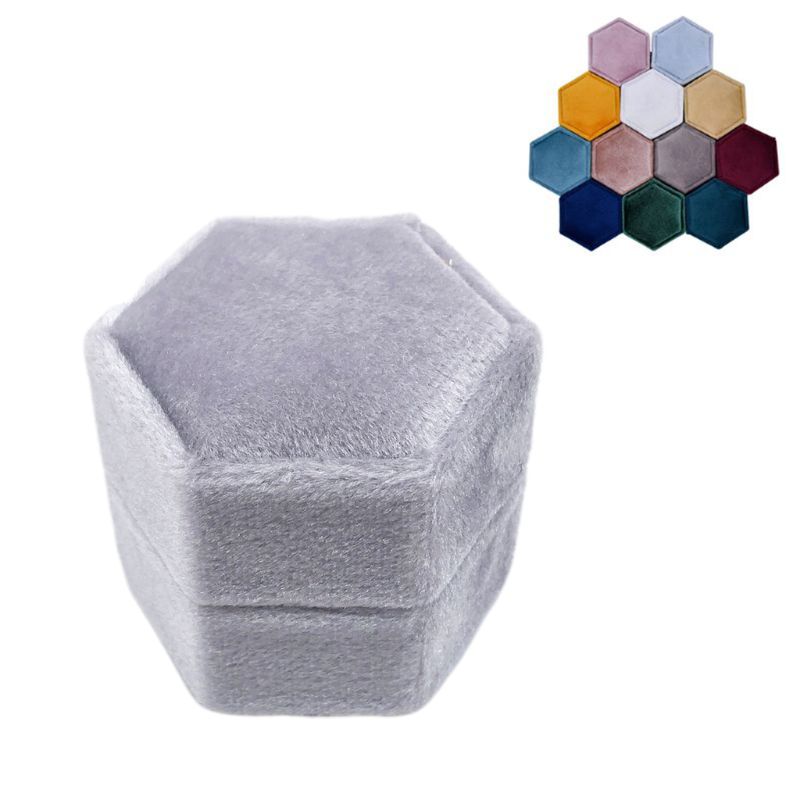 Caja de anillos única de terciopelo caja de anillo hexagonal de San Valentín con tapa desmontable: P