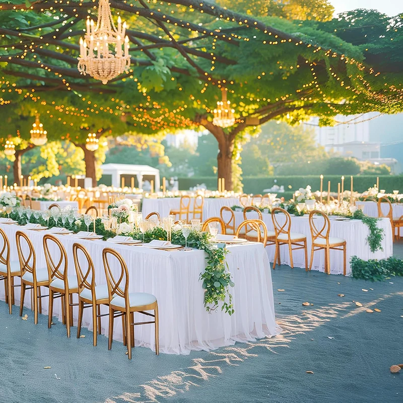 White Tulle Table Skirt Rectangle/Round Tables Ruffle Semi Sheer Tablecloths for Wedding Bridal Shower Birthday Party Decoration