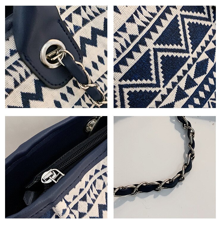 Canvas Women Large Capacity Tote Bags Prints Shopping Bags Ladies Chain Shoulder Bag