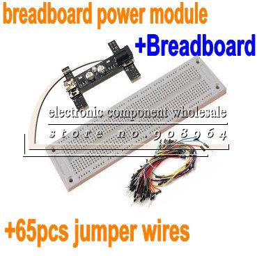 3 sæt/parti 5v/3.3v 2- vejs breadboard strømmodul +1pc syb -170 700 point breadboard +65 stk jumper ledningskabel