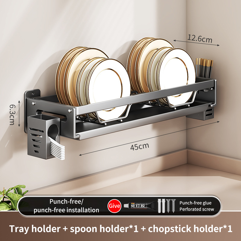 Kitchen Bowl Plate Drying Storage Shelf Wall Mounted Dish Drainer Rack Multifunction Chopsticks Spoon Tableware Dish Holder: MULTI