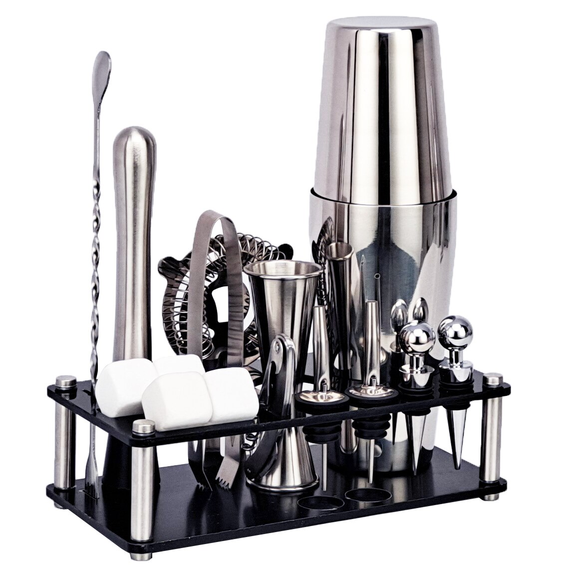 Bartender Kit， 16-Piece Cocktail Shaker Set Whiskey Stone Acrylic Stand， For Mixed Drinks Martini Bar Tools Set Stainless Steel: cg1215-S16-Boston