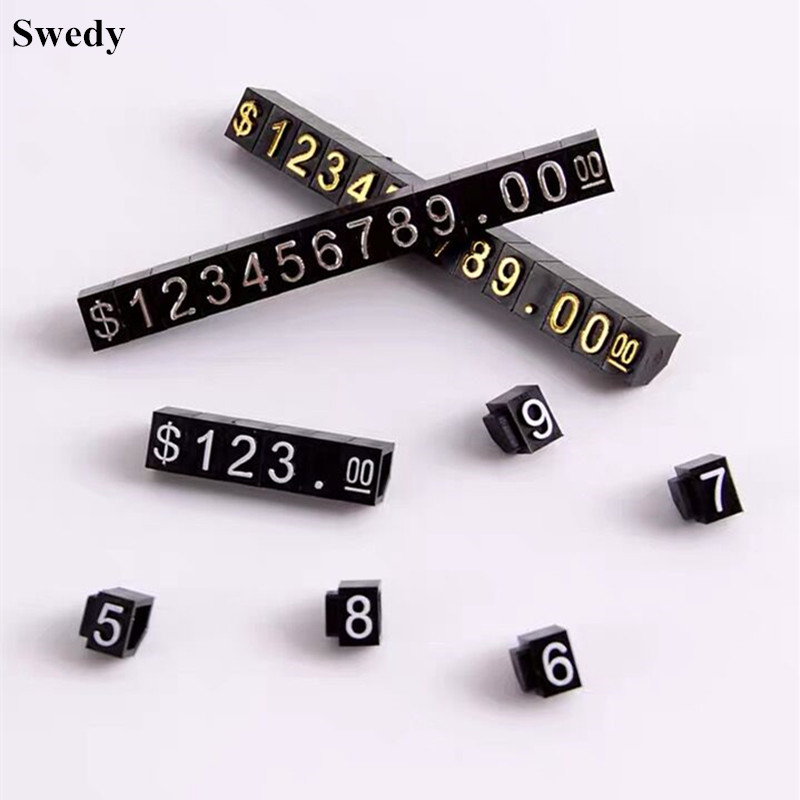 Cube d&#39;affichage de prix réglable, 10 ensembles 6.5x9mm, étiquette de prix pour bijoux, compteur de support, Kit de bloc de prix numéro lettre Dollar