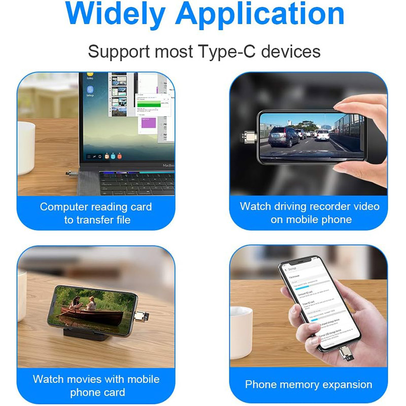 USB C TF Card Reader, Portable OTG Card Adapter for Android Phone, Camera, Laptop, Mini Metal Type-C Card Reader