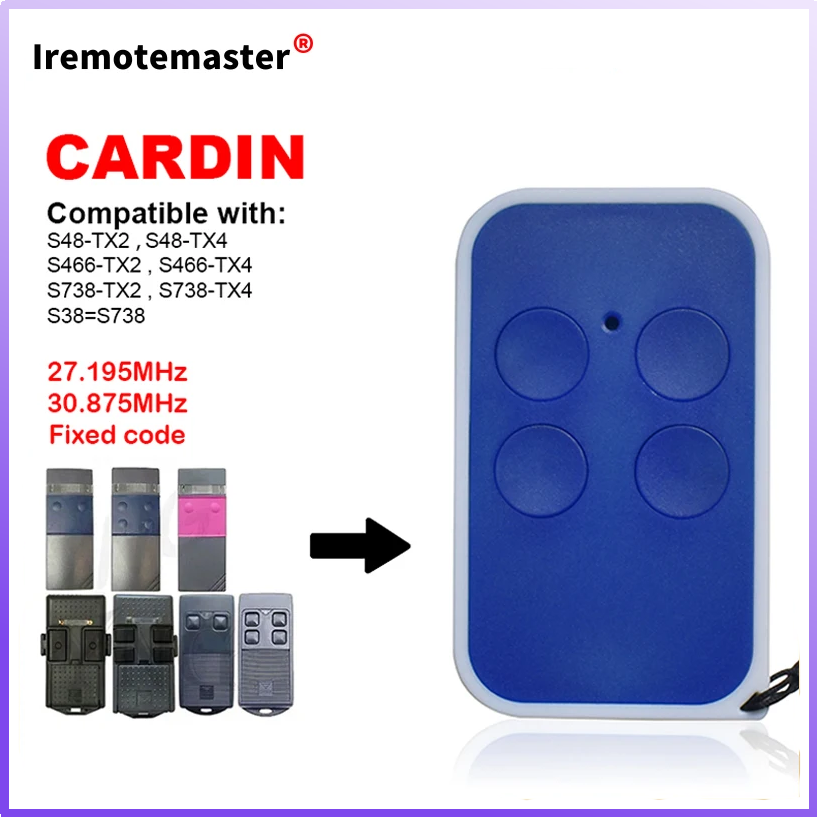 Clone Cardin S466 Tx2 Tx4/S738 Tx2 Tx4/S48 Tx2 Tx4 Garagedeur Opener Afstandsbediening Commando 27.195Mhz 30.875Mhz Vaste Code