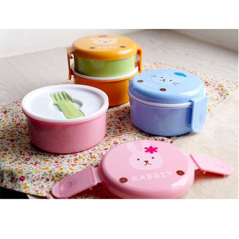 Cute Animal Lunch Box Japanese Double-layer Round Mini Lunch Box Children's Lunch Box Microwave Box Bento Box Kids Lunch Box