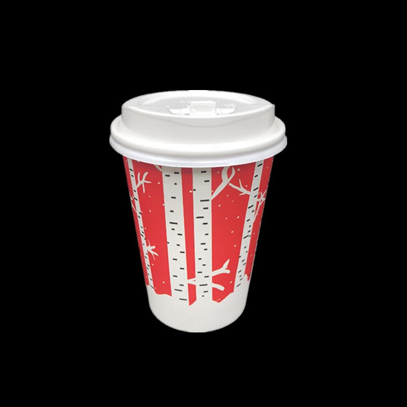 50 stk julekop 14oz 400ml røde engangs kaffekop fest kold drikke papirkop med låg takeaway pakke: Kop og låg 4