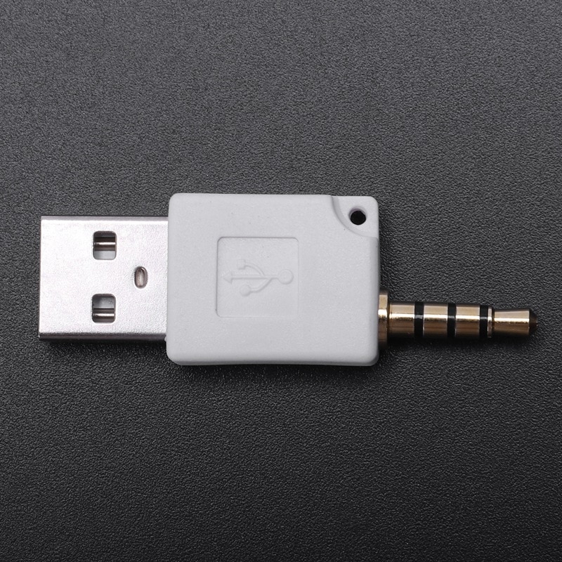 Vit usb 2.0 hane  to 3.5mm hane datasync laddare adapterkontakt för ipod shuffle 2nd 3rd