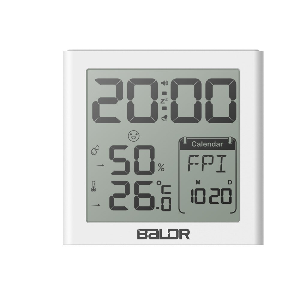 Baldr Digital Clock Alarm Snooze Table Calendar Watch Timer Indoor Humidity Sensor Bedroom Wall LCD Backlight Thermometer Clock: white