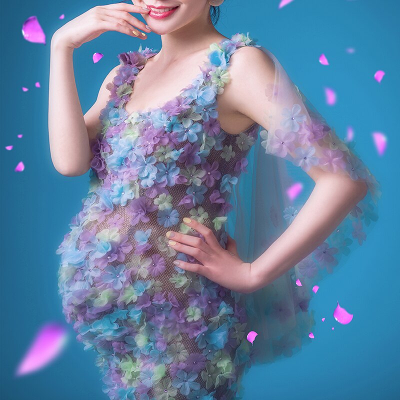 Fancy Maternity Flower Lace Dress For Photography Props Clothes Photo Shoot Dress Pregnancy Pregnant Dress For Phto Shooting 34