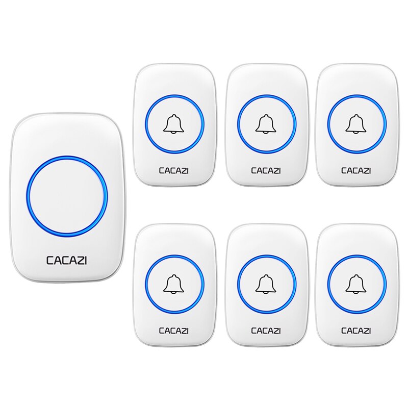 CACAZI Wireless Doorbell DC Battery-operated 60 Chimes Waterproof Home Cordless Door Bell 23A12V Battery 3 Button 1 Receiver: 6 button 1 receiver