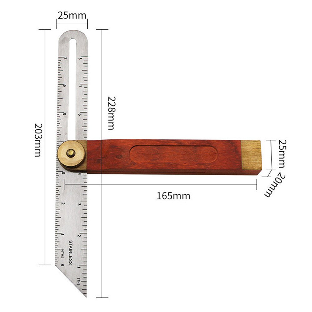9 inch Rulers Gauges Tri Square Sliding T- With Wooden Handle Measuring Tool Wooden Marking Gauge Protractor