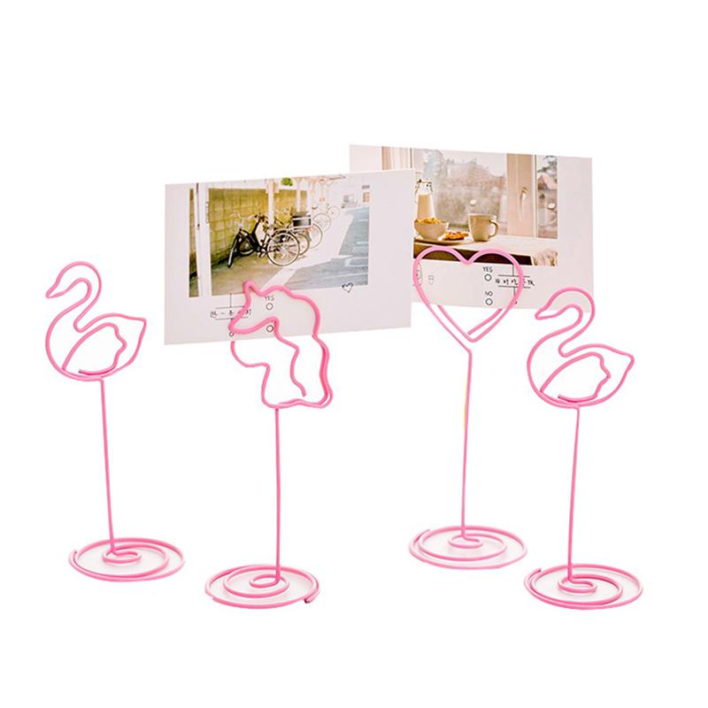 12pcs Titulares do Número da Tabela Cartão Unicórnio Forma Foto Clips Titulares Menu Estande Titular Lugar Cartão de Papel Bonito para a Casa rosa