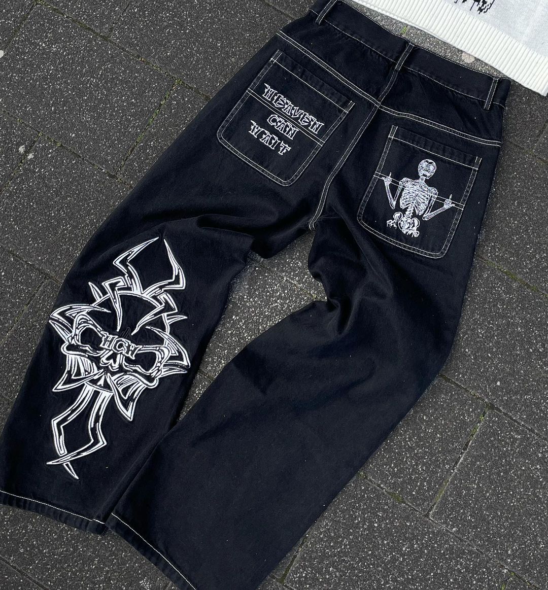 Y2K vende nuevos pantalones vaqueros bordados retro hip-hop americanos Harajuku Rock gótico pantalones sueltos de pierna ancha ropa de calle para hombres y mujeres