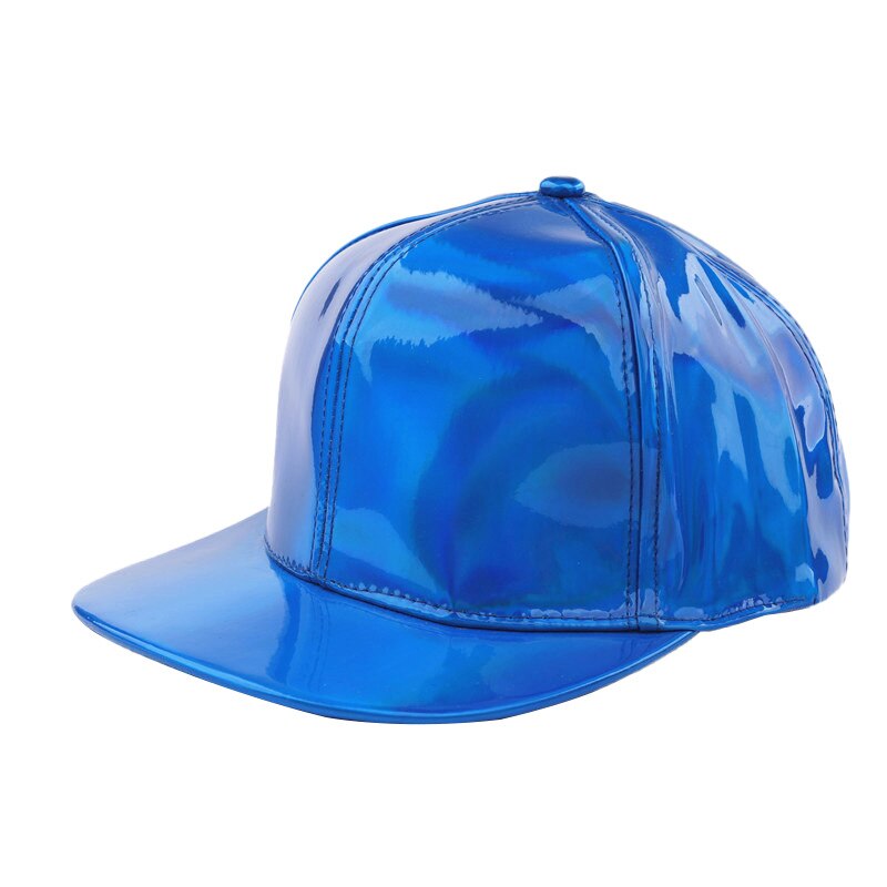 Mænd kvinder pu læder justerbar baseball cap hip hop hætter solskærm snapback flad dans street trendy hatte: Blå