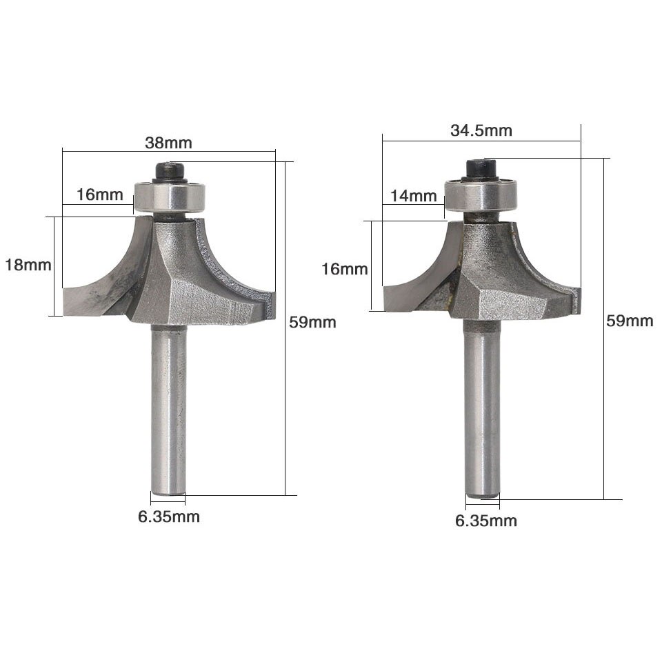 4PC/Set 1/4" 6.35MM Shank Milling Cutter Wood Carving Radius Round Over Edge Forming Router Bit Milling Cutter For Wood Woodwork