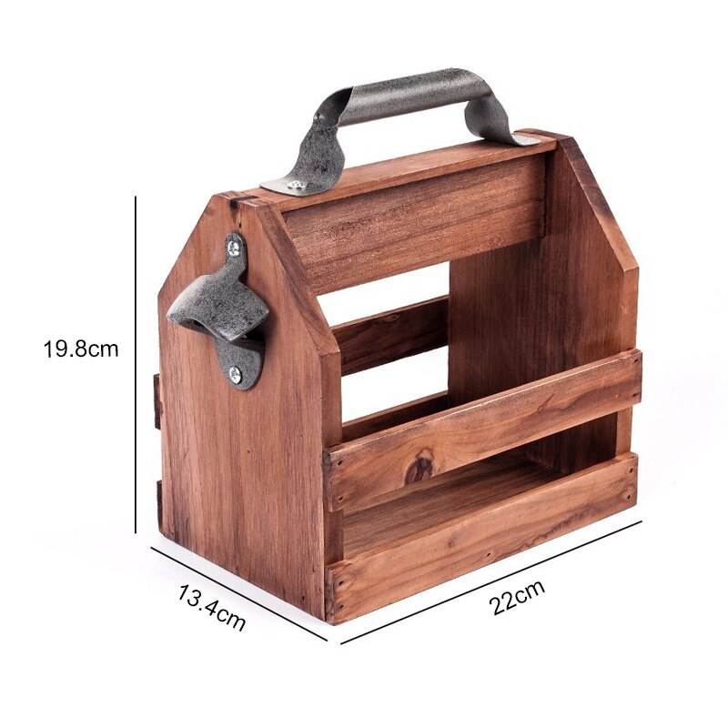 Casier à vin en bois 6-Pack vin bière boisson transporteur armoire Champagne bouteilles boîte de rangement avec décapsuleur en métal