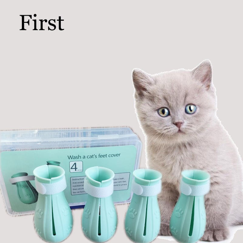 Calcetines de baño de silicona para gatos, antiarañazos, accesorios para mascotas, suministros para perros: First Green