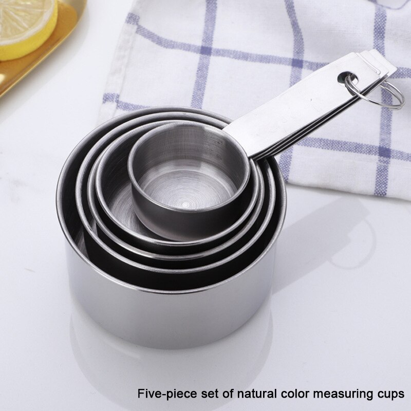 304 stainless steel kitchen measuring tool five-piece modern rose gold baking stainless steel measuring cup measuring spoon set: A