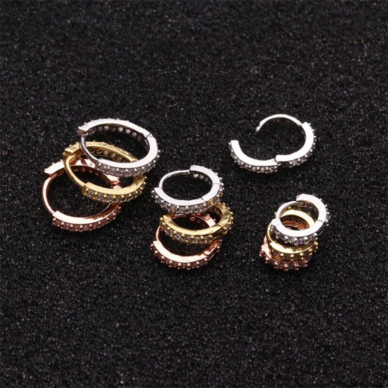 6 8 10mm 1pc mix color Stainless Steel Barbell round Cz Hoop Cartilage Helix Daith Rook Lobe Earring Circle Ear Piercing Jewelry