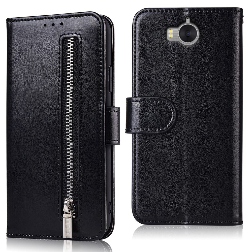 Zipper Wallet Leather Case for Huawei Y5 MYA-AL10 MYA-L22 MYA-U29 Fundas Soft TPU Back Cover Card Holder Flip Case: 61Zipper-Black