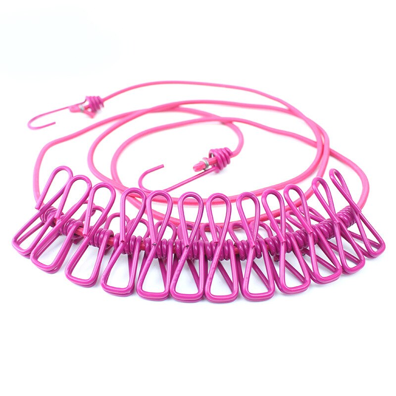 180cm Portable Travel Clothesline Multifunction Drying Rack Clothes Line with 12 Clips Cloth Hangers Steel Clothes Line Pegs: rose