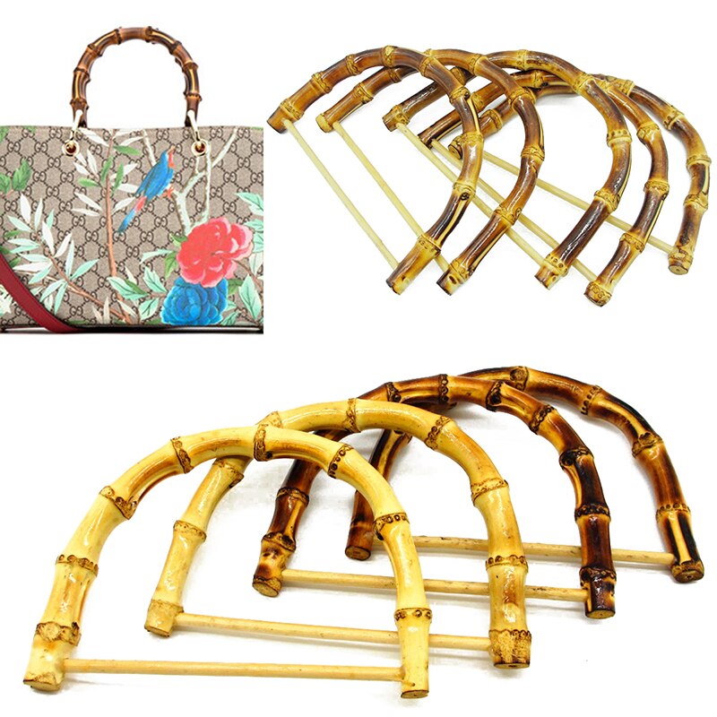 1Pc D Shape Bamboo Bag Handles Handmade Handbag DIY Tote Purse Making Bag Accessories Replacement Brown Wood Bag Handles