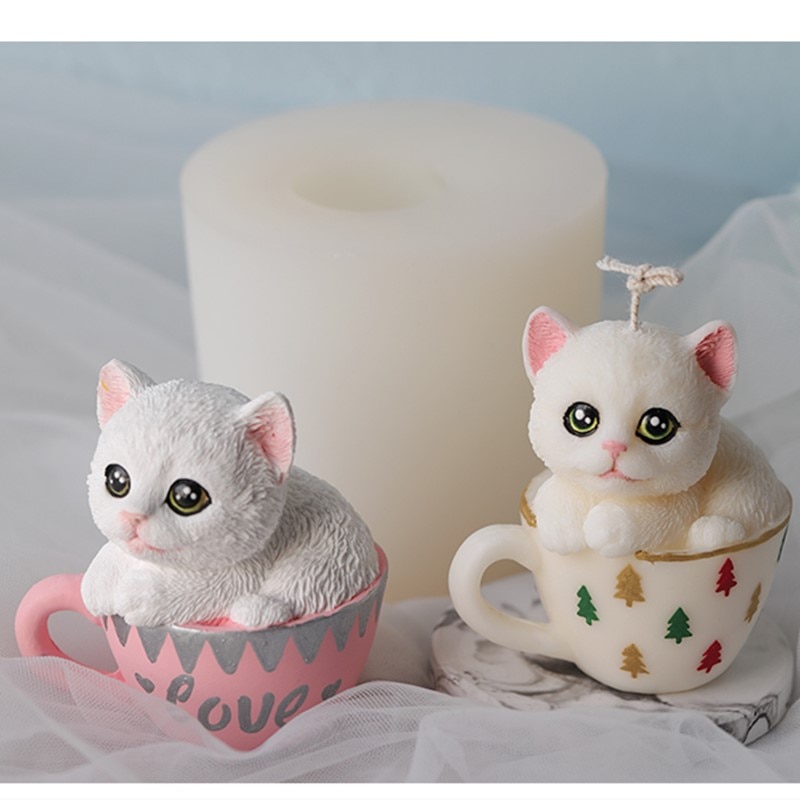 Tekopp katt silikon stearinlys mugg påske dyr såpe sjokolade leire håndverk kunst form former kake dekorere verktøy stearinlys