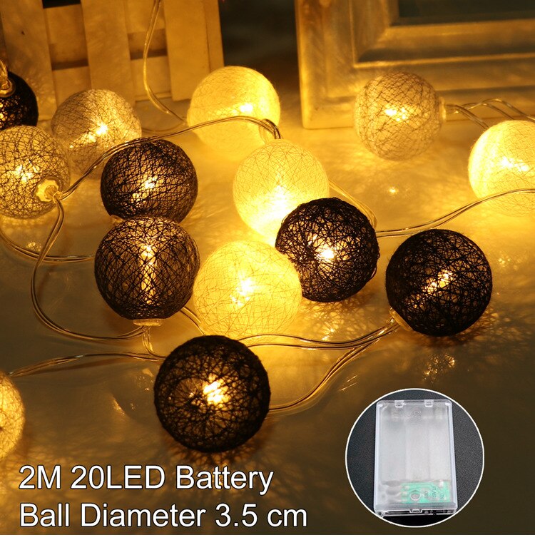 Linterna de hilo de algodón con 20 luces Led, 2M, lámpara de papel, Mini bola, decoración de , Festival, de Pascua: By Battery B