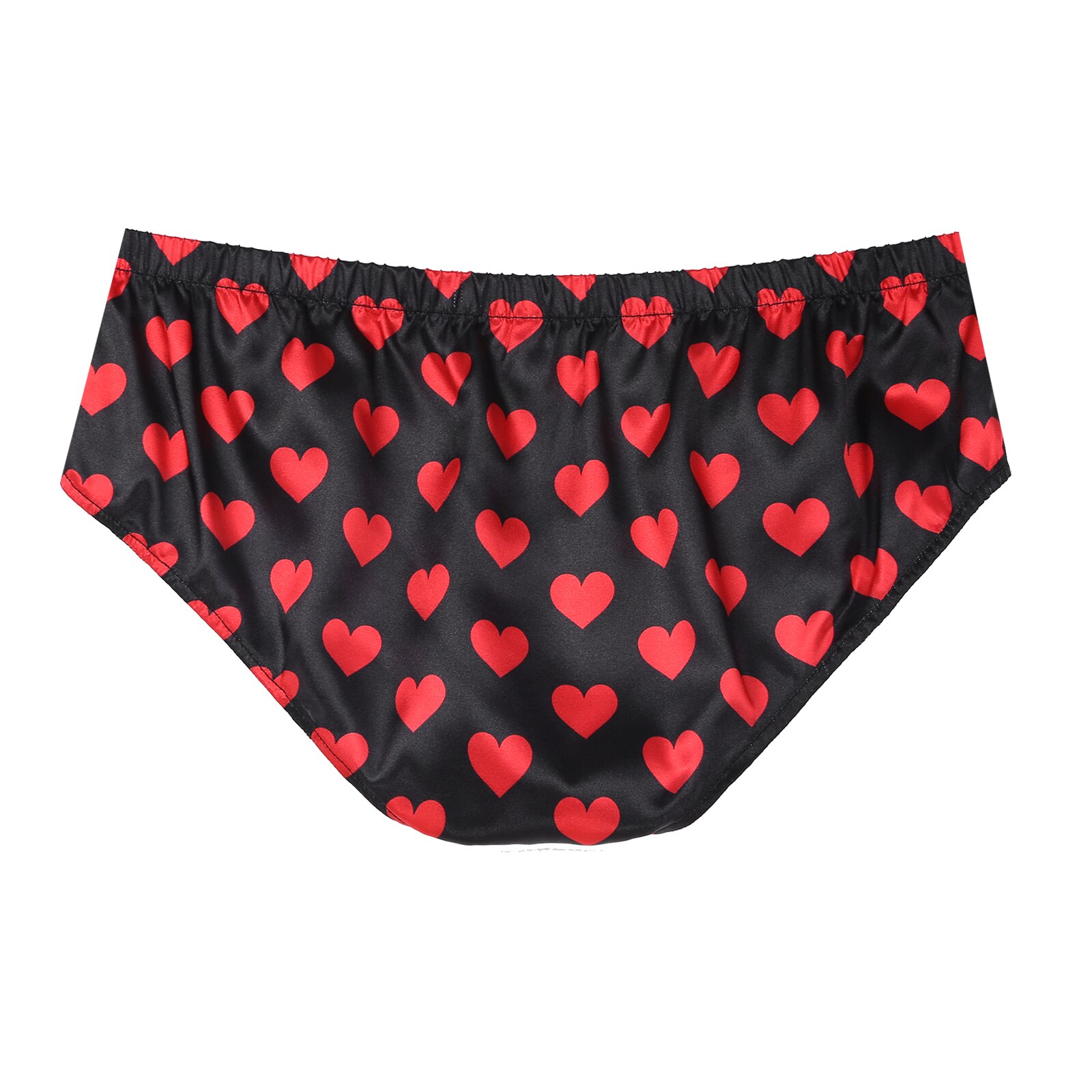 Mens Lingerie Sissy Underwear Heart Printed Satin Briefs Panties Low Waist Elastic Waistband Bulge Pouch Underpants
