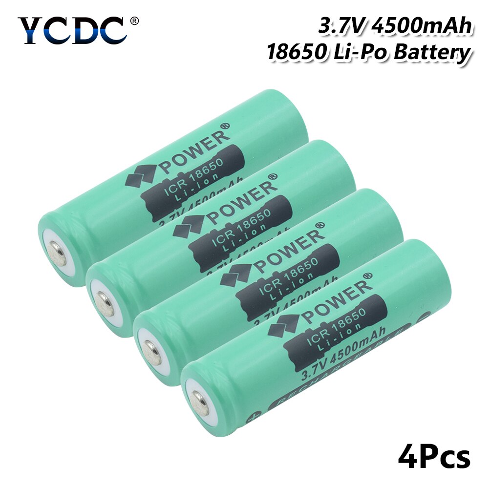 3.7V 4500mAh 18650 Rechargeable Li-ion Battery for LED Torch Flashlight electronic product 18650 batteries: 4 Pcs
