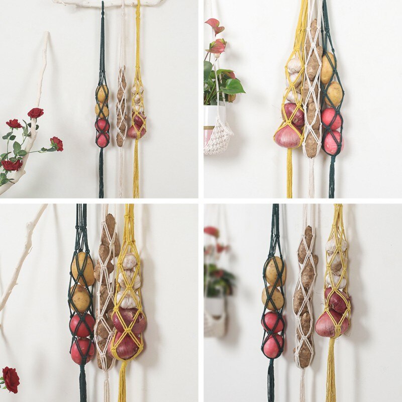 Macrame Hanging Fruit Basket Potato Storage Fruit Storage Onion Kitchen Organizer Wall Hanging Food Storage Containers