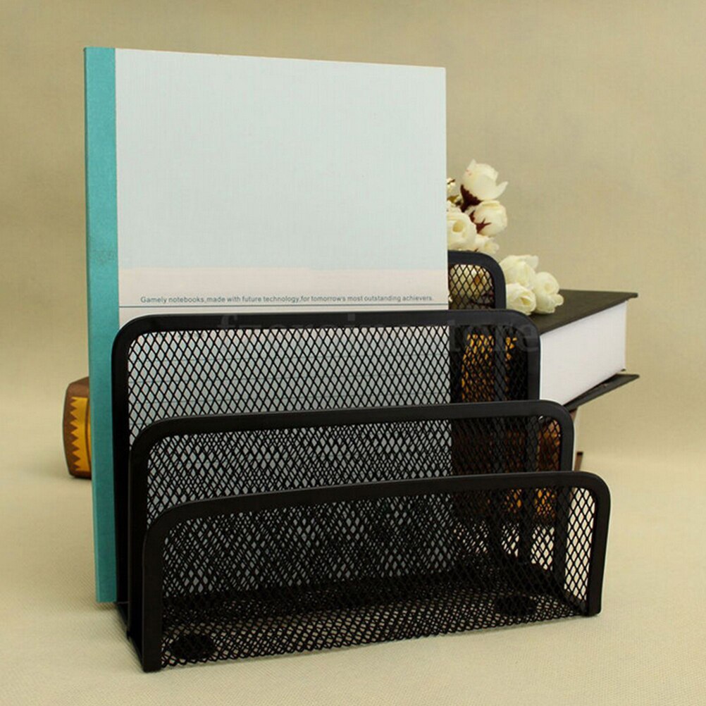 Black Mesh Letter Paper File Storage Rack Holder Tray Organiser Desktop