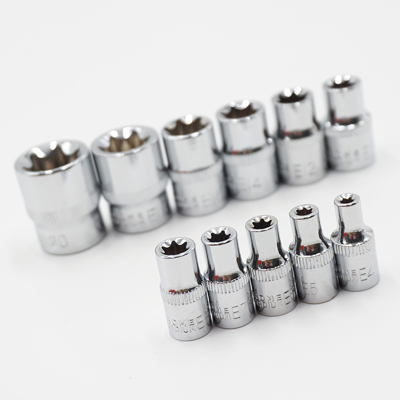 11pcs Torx Star Socket Set 1/4 3/8 Inch Drive e Type Sockets E4 E5 E6 E7 E8 E10 E12 E14 E16 E18 E20 Hand Repair Tools