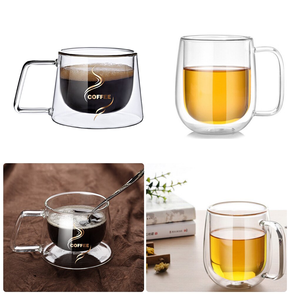 Double Glass Coffee/Tea Cup and Beer Cup Coffee Cup Handmade Healthy Drinking Tea Cup Cup Transparent Water, Coffee, Tea Supplie
