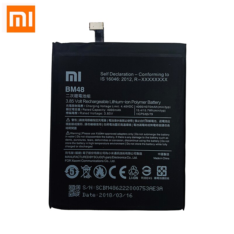 100% Orginal Xiao Mi BM48 4000Mah Batterij Voor Xiaomi Note 2 Note2 Telefoon Vervangende Batterijen