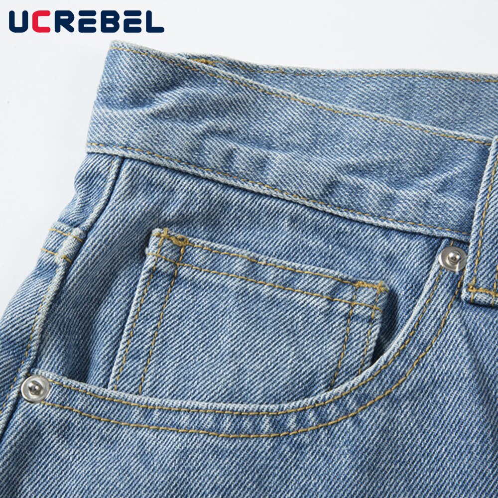 Puzzel Patch Borduurwerk Denim Shorts Heren High Street Zomer Ripped Korte Jeans Streetwear Verontruste Losse Knielange Shorts