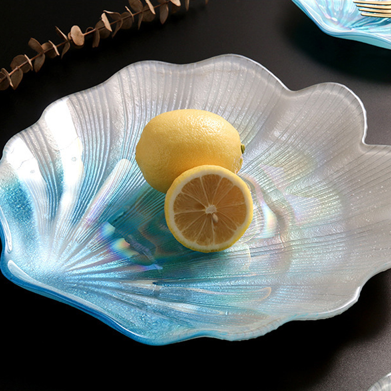 Placas de concha de cristal azul grandes, transparentes, holográficas, coloridas, iridiscentes, 30cm, adornos, decoraciones de exhibición, bandejas de joyería