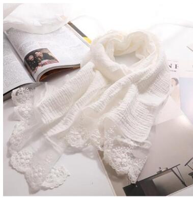 ¡Novedad de primavera y otoño de ! Bufandas coreanas de algodón de dulce princesa, bufanda fina de encaje para niñas de invierno: White