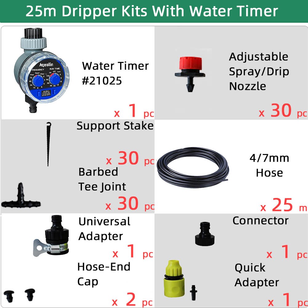 Aqualin 10M/25M/30M Garden 4/7mm Hose Drip Spray Watering Kits Home Yard Dripper Spray Nozzles Irrigation System #26301-12: 26301-1 21025