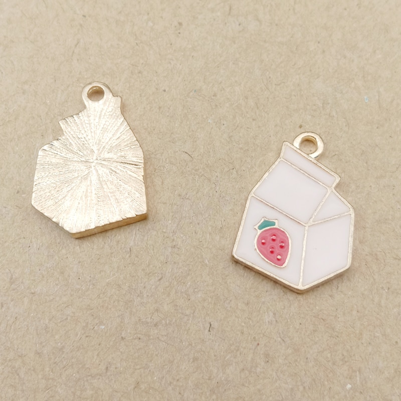 10 Pcs 13X20 Mm Aardbei Doos Emaille Bedels Voor Sieraden Maken Oorbel Hanger Ketting En Armband Charm