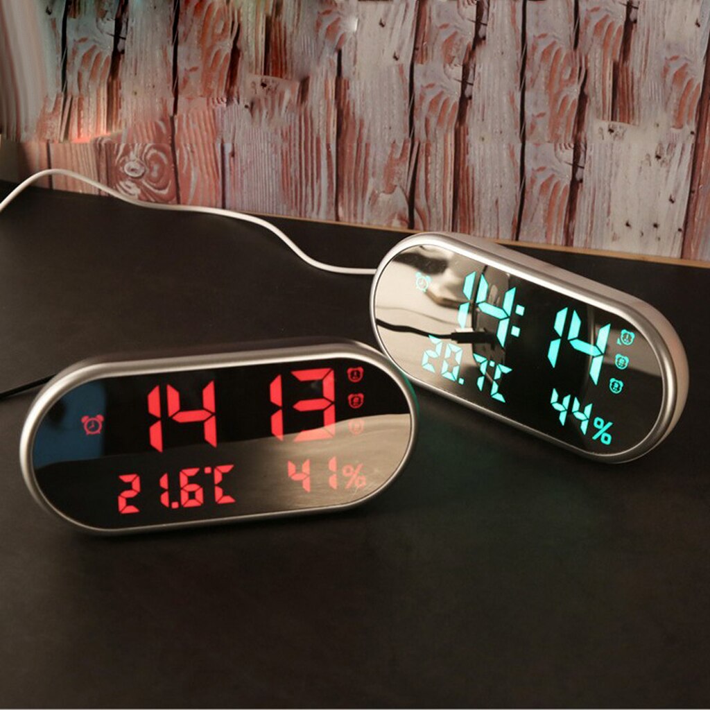 Day Clock Digital Clock LED Alarm Clock Calendar Thermometer Thermometer Weather Station USB Power Supply: Grey-Red light